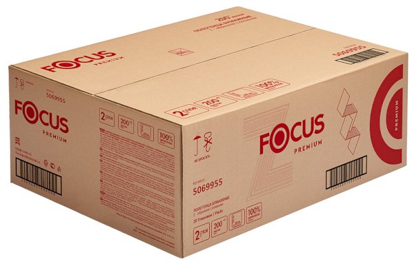 Полотенца бумажные FOCUS Premium, 24х21,5 см, 2-слойные, Z-сложения, 200 листов, белые, 20 штук - фото №1