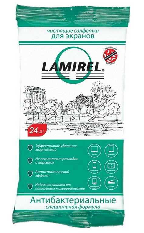 Антибактериальные чистящие салфетки Lamirel для экранов всех типов 24 шт