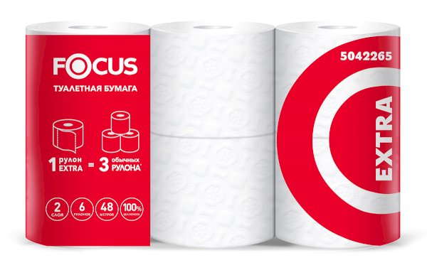 Туалетная бумага Focus Extra, 2-слойная, белая, 6 рулонов в упаковке  - фото №1