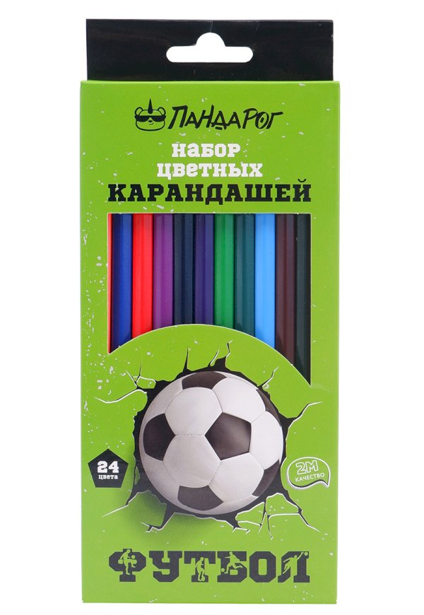 Карандаши цветные ПандаРог Футбол, 24 цвета, деревянные, шестигранные - фото №1
