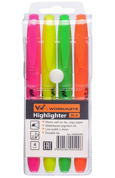 Набор текстовыделителей Workmate H-4, 1-4 мм, в PVC-пенале 4 цвета - фото №1