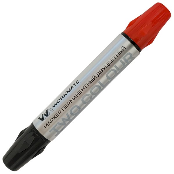 Маркер перманентный Workmate двухсторонний, двухцветный, линия 1,5-3 мм, черный и красный - фото №1