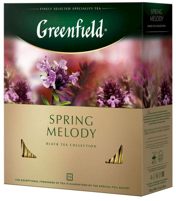 Greenfield Spring Melody, 1,5 г х 100 пакетов, чай пакетированный, черный, с добавками