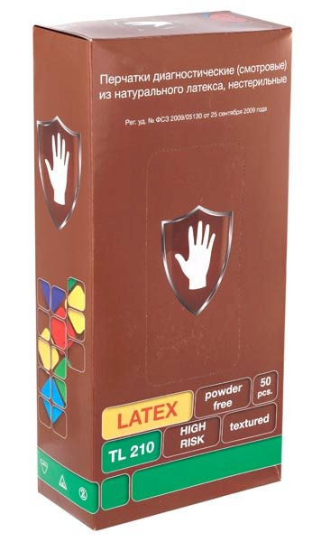 Перчатки латексные High Risk "Safe & Care", 13 г, размер M, в упаковке 50 штук, 500 штук в коробке