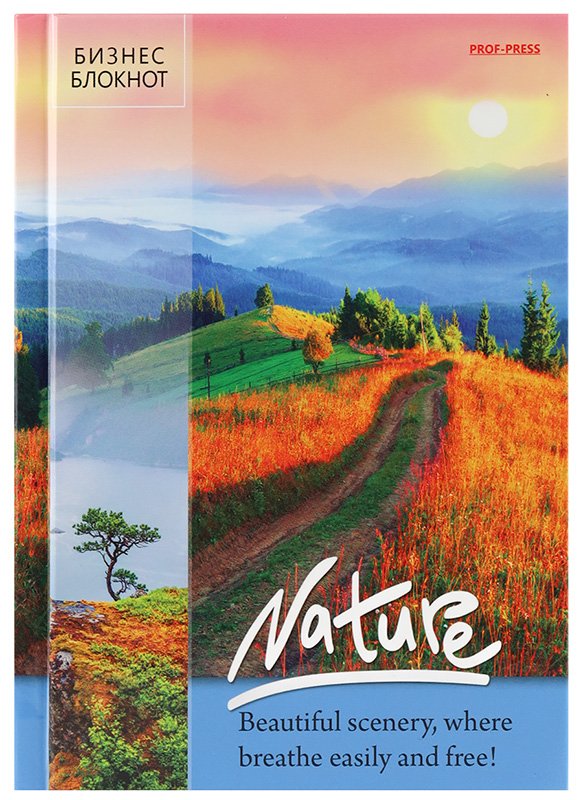 Бизнес-блокнот Горная Дорога на Закате, А6, 80 листов, 7БЦ, глянцевое ламинирование, цветная мелованная обложка
