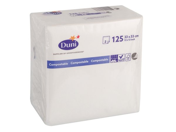 Салфетки бумажные Duni 33х33 см, 2-слойные, белые, 125 листов в упаковке