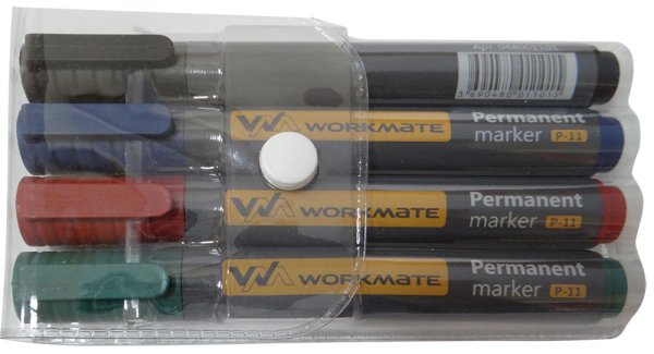 Набор маркеров перманентных Workmate P-11, пулевидные, 2-4 мм, 4 штуки/цвета