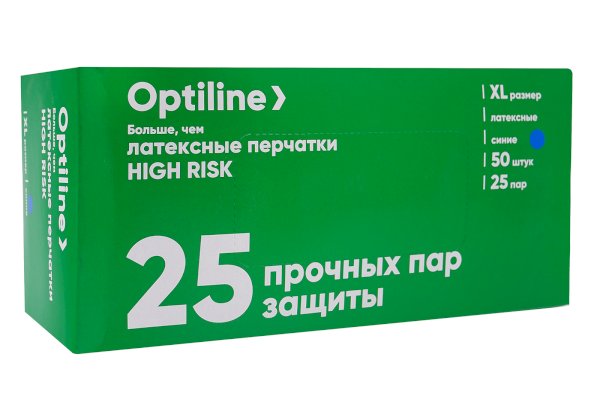 Перчатки латексные High Risk Optiline, размер XL, 18 г, 50 штук