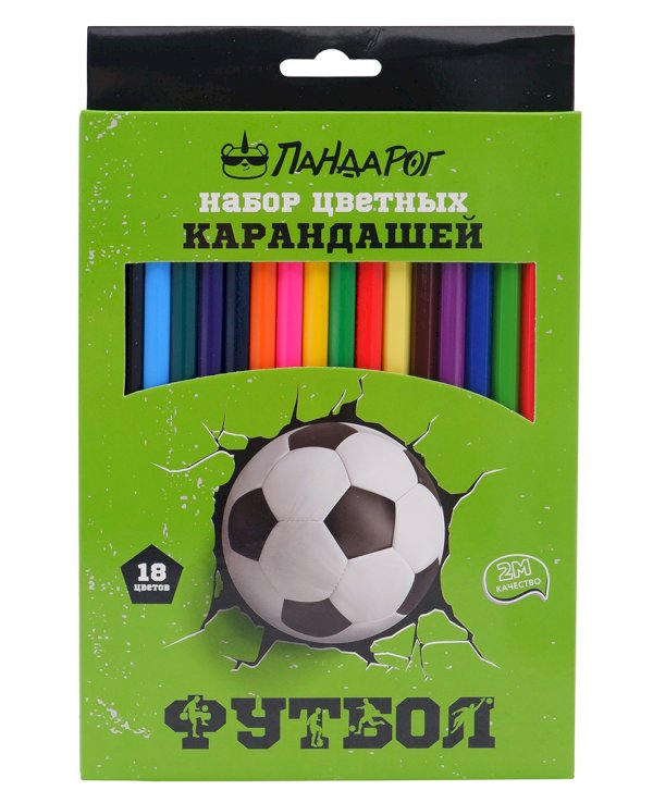 Карандаши цветные ПандаРог Футбол, 18 цветов, деревянные, шестигранные - фото №1