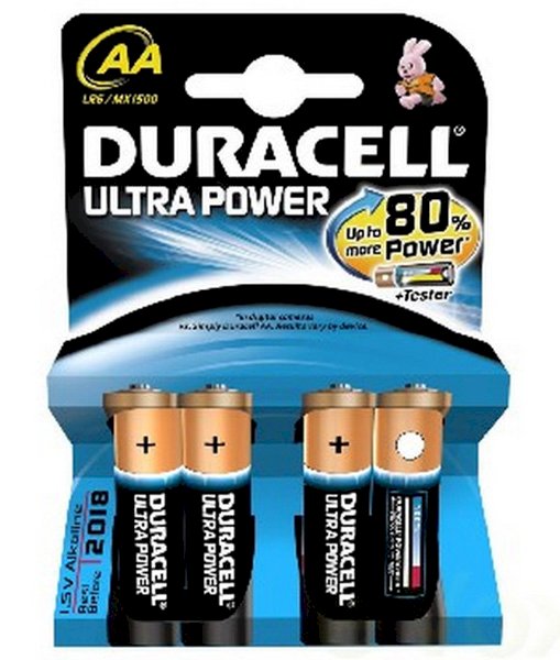 Батарейка Duracell UltraPower AA (LR06) алкалиновая, 4 штуки на блистере
