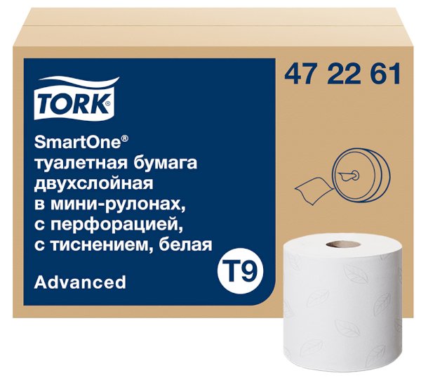 Туалетная бумага Tork SmartOne Advanced Mini, 2-слойная, T9, 472261, белая, 130 метров, 12 рулонов в  упаковке - фото №1