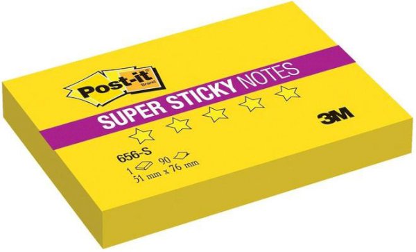 Блок самоклеящийся 76х51 мм, желтый неон, 90 листов, Post-it Super Sticky