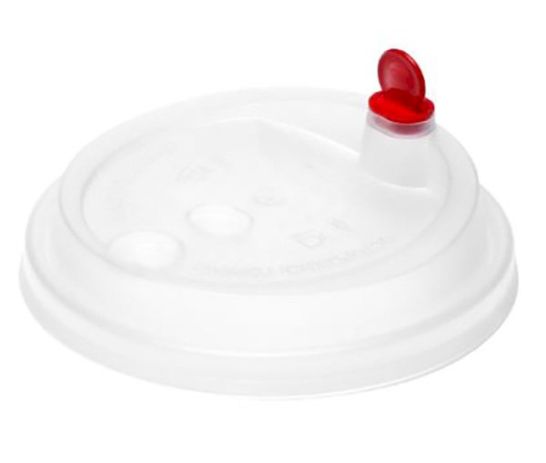 Крышка с красной заглушкой для стакана, диаметр 90 мм, прозрачная, комплект тип А, 50 штук (стакан 19-3920, 19-3921, 19-3922)