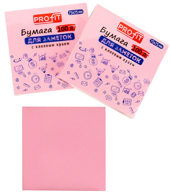 Блок самоклеящийся 75х75 мм, пастельно-розовый, 100 листов