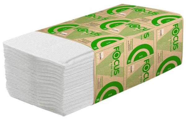 Полотенца бумажные Focus Eco, V-сложения, 1-слойные, 23х23 см, 250 листов, белые, 15 упаковок в мешке - фото №1