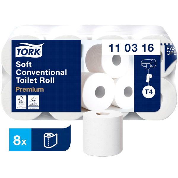 Туалетная бумага Tork Premium T4, 3-слойная, белая, 250 листов в рулоне, 8 рулонов в упаковке - фото №1