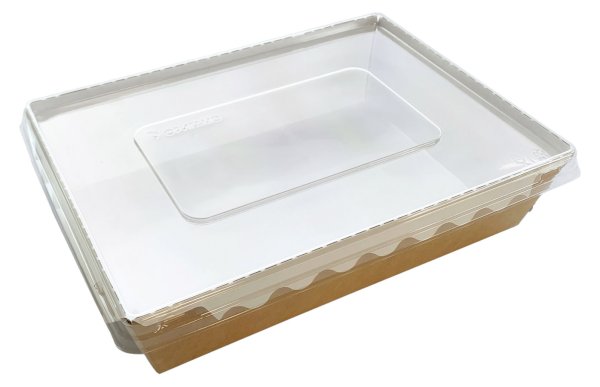 Салатник с прозрачной крышкой Оригамо, 220х160х55 мм, 1000 мл, крафт, 150 штук