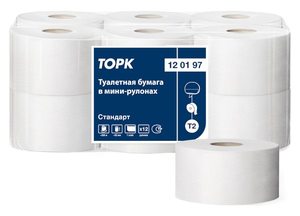 Туалетная бумага Торк Стандарт, Т2, 1-слойная, белая, 200 метров, 12 рулонов в упаковке - фото №1