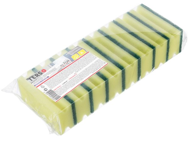 Губка профильная с абразивом TERSO поролоновая, 130х70х45 мм, желтая, 8 штук, 16 упаковок