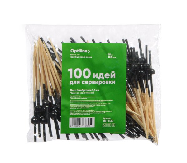 Пики для канапе Optiline Черная жемчужина, бамбуковые, 7,5 см, 100 штук в упаковке - фото №1