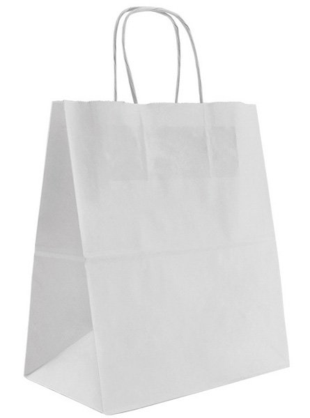 Пакет-сумка крафт, 22+12x28 см, с кручеными ручками, белый, 250 штук