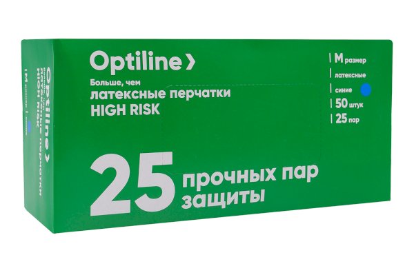 Перчатки латексные High Risk Optiline, размер М, 18 г, 50 штук