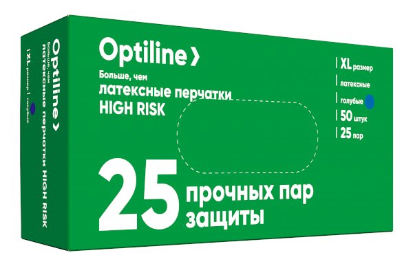 Перчатки латексные High Risk Optiline, размер ХL, 13 г, 50 штук