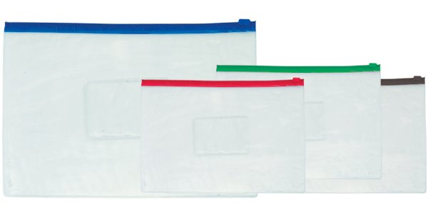 Папка-конверт на молнии Workmate, А4, 140 мкм, прозрачная, ассорти, с карманом для визитки