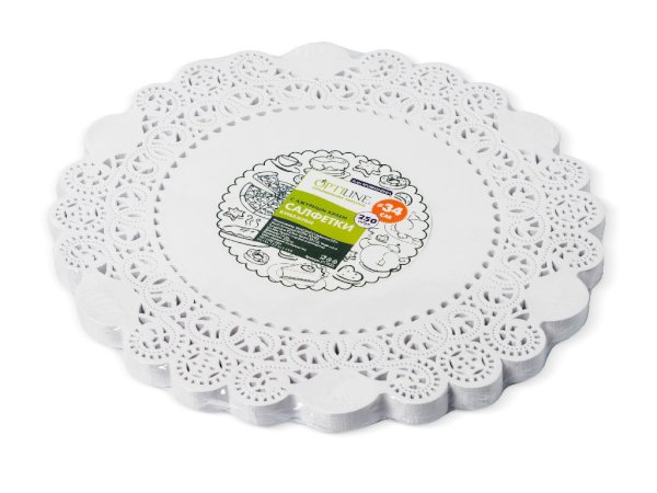 Ажурные салфетки Optiline для торта, диаметр 34 см, белые, 250 штук в упаковке, в коробке 2000 штук