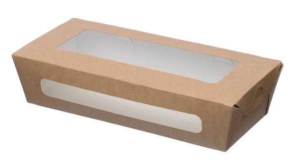 Упаковка ланч-бокс Оригамо с прозрачными окнами, 800 мл, 195х85х50 мм, 200 штук  - фото №1