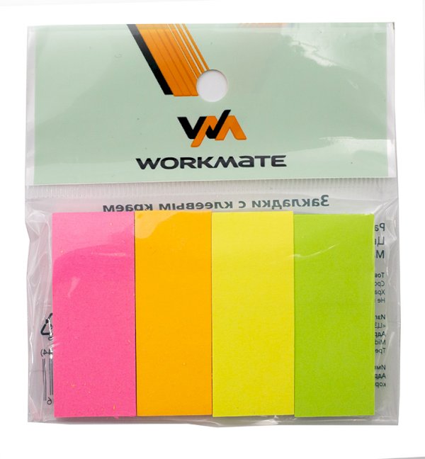 Клейкие закладки Workmate бумажные, 20х50 мм, 4 неоновых цвета по 40 листов - фото №1