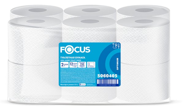 Туалетная бумага Focus Jumbo Premium, 150 метров, 2-слойная, белая, 12 штук