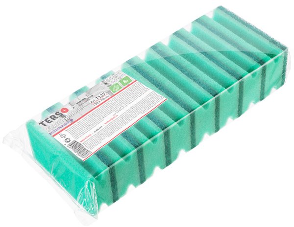 Губка профильная с абразивом TERSO поролоновая, 130х70х45 мм, зеленая, 8 штук, 16 упаковок