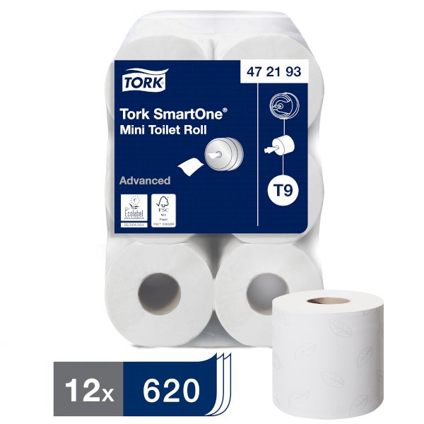 Туалетная бумага Tork SmartOne Advanced Mini T9, 2-слойная, белая, 112 метров, 12 рулонов упаковке - фото №1
