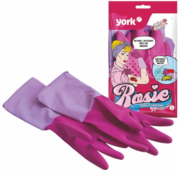 Перчатки резиновые ароматизированные Роза York, размер L, удлиненная манжета