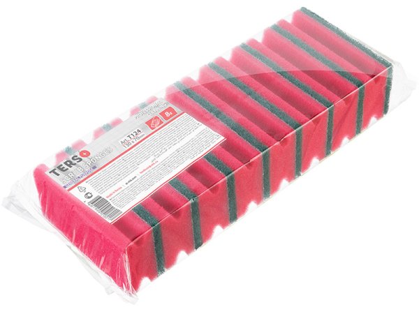 Губка профильная с абразивом TERSO поролоновая, 130х70х45, красная, 8 штук, 16 упаковок