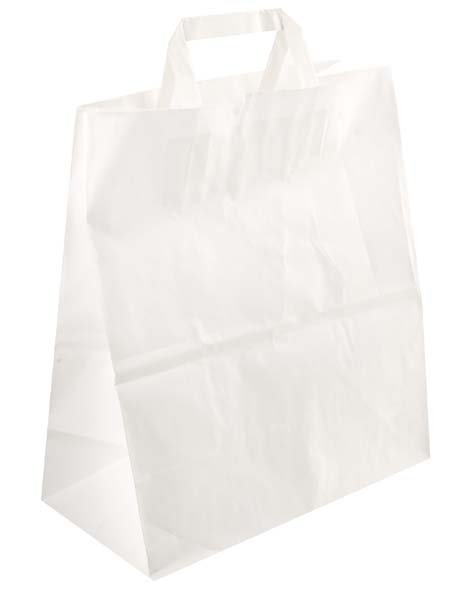 Пакет-сумка крафт, 28+15х32 см, 80 г/м2, белый, с плоскими ручками, в упаковке 250 штук