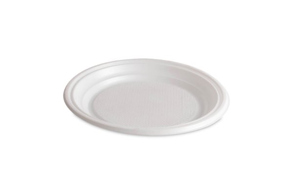 Тарелка одноразовая пластиковая, диаметр 170 мм, белая, PS, в упаковке 100 штук, в коробке 2800 штук 