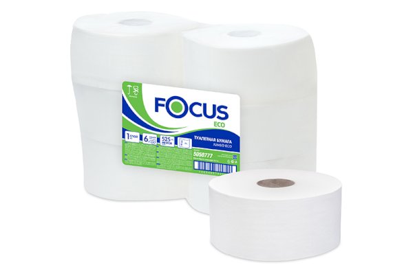 Туалетная бумага Focus Jumbo Eco 1-слойная, 525 метров, белый цвет, в упаковке 6 штук - фото №1