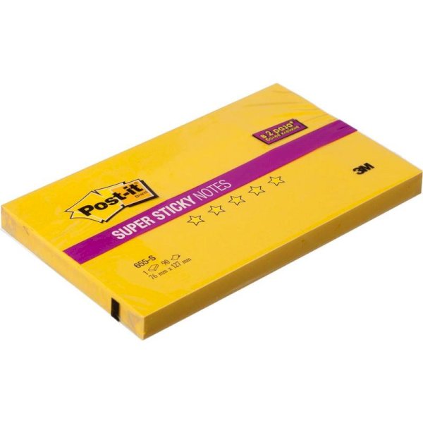 Блок самоклеящийся 125х75 мм,  желтый неон, 100 листов, Post-it Super Sticky