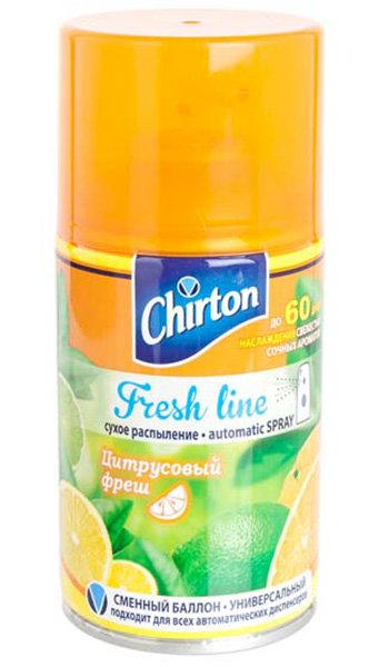 Освежитель воздуха Chirton для диспенсера, 250 мл, сухое распыление, Цитрусовый Фреш