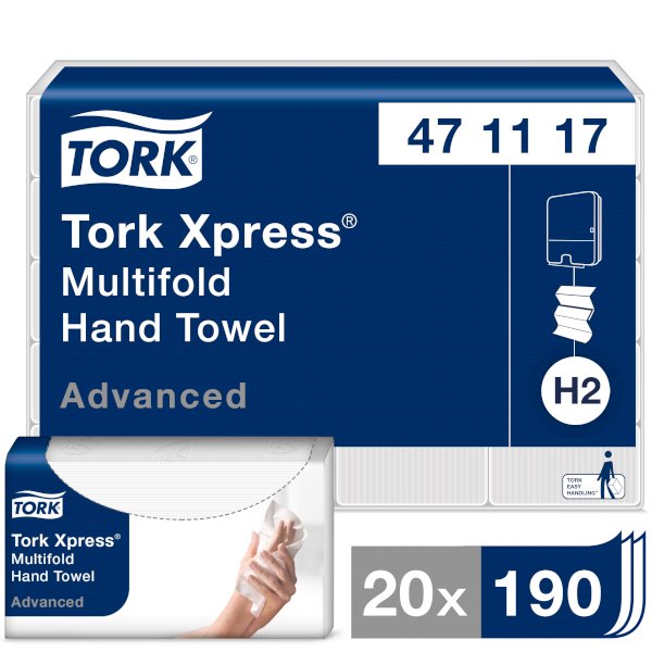 Полотенца бумажные листовые Tork Xpress Multifold Advanced 2-слойные Z-сложения 190 листов в упаковке - фото №1