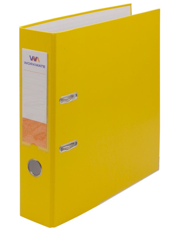 Папка-регистратор Workmate 75 мм, ПВХ, желтая, с металлической окантовкой, собранная - фото №1