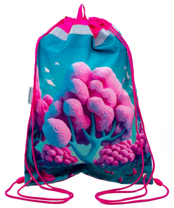 Мешок для обуви ПандаРог Розовые Деревья, 460х330 мм, 1 отделение, светоотражающая полоса - фото №1