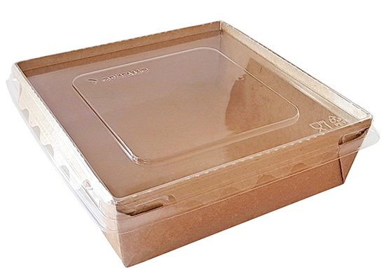 Салатник с прозрачной крышкой Оригамо, 900 мл, 150х150х50 мм, крафт, 200 штук