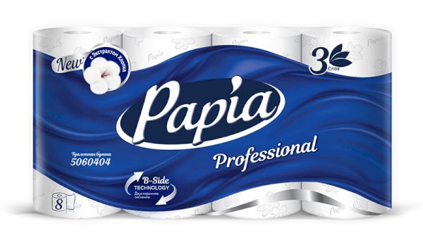 Туалетная бумага Papia Professional 3-слойная, белая, 8 рулонов в упаковке белая - фото №1