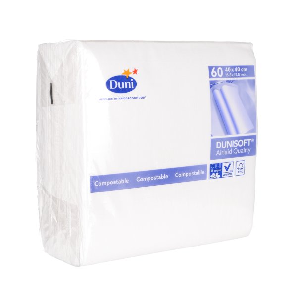 Салфетки бумажные Dunisoft 40х40 см, белые, 60 листов в упаковке, в коробке 12 упаковок - фото №1