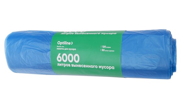 Мешки для мусора Optiline, 120 литров, 70х110 см, 18 мкм, синие, 50 штук в рулоне - фото №1