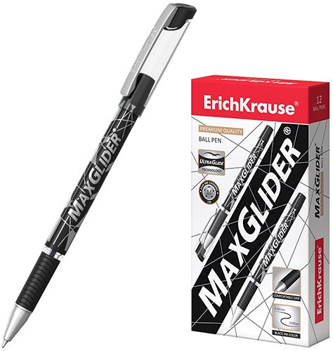 Ручка шариковая ErichKrause MaxGlider черная, манжетка, 0,28 мм, 12 штук