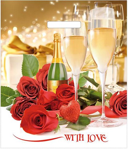 Пакет ПВД с петлевой ручкой "Розы и шампанское", 39х42+8 см, 38 мкм, 500 штук